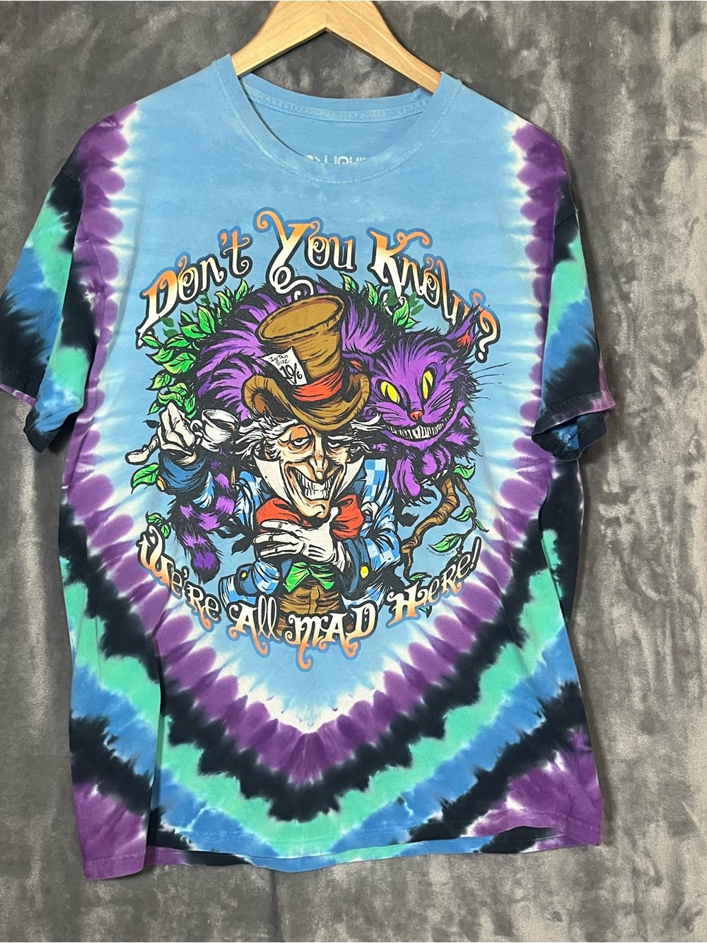Tie-Dye 'Don't You Know? We're All Mad Here' Graphic Tee - Blue/Purple
